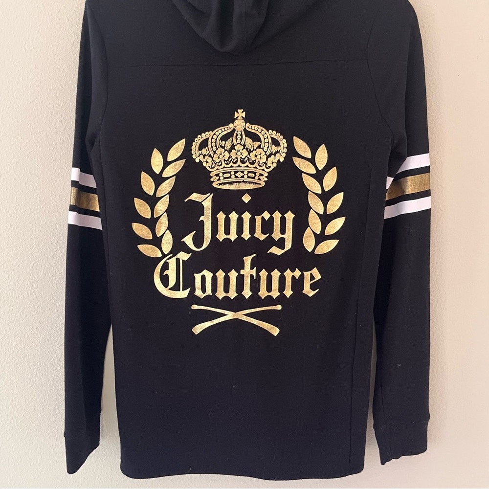 Juicy Couture Queens Crown Hoodie Size Small Y2K Gold Foil Logo Bling‎ Sporty